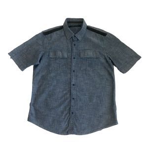 Sean John Mens Short Sleeve Button Down Shirt Pockets Blue Large
